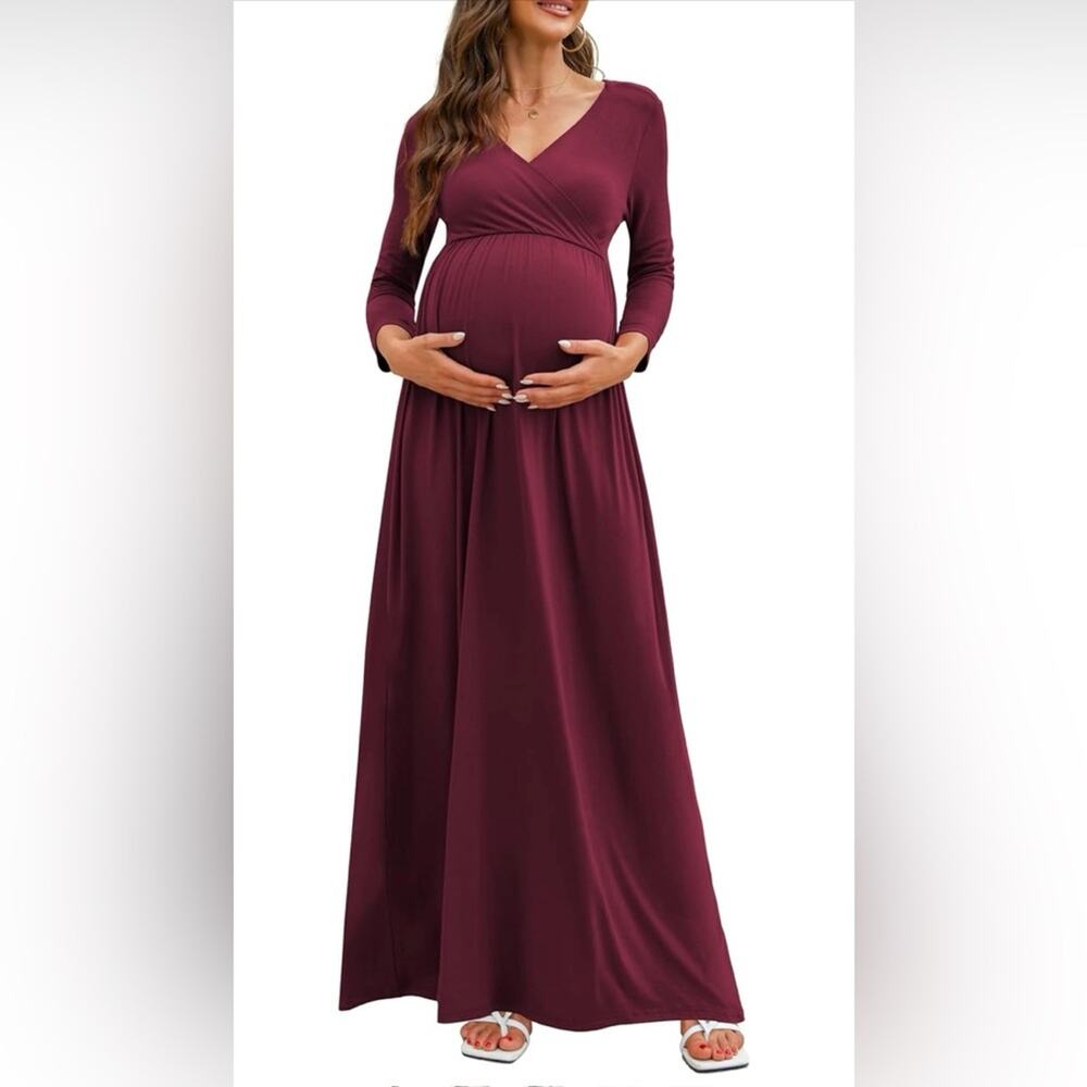 Maternity Maxi Dress Womens Wine Red Large 12-14